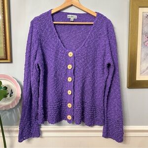 WindiRiver Crochet Purple Cardigan Size Large Colorful Boho Hippie Chunky 90s